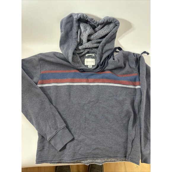 American Eagle Rainbow Stripe Hooded Pullover‎ Sweatshirt Jacket Hoodie Womens M - Picture 1 of 6